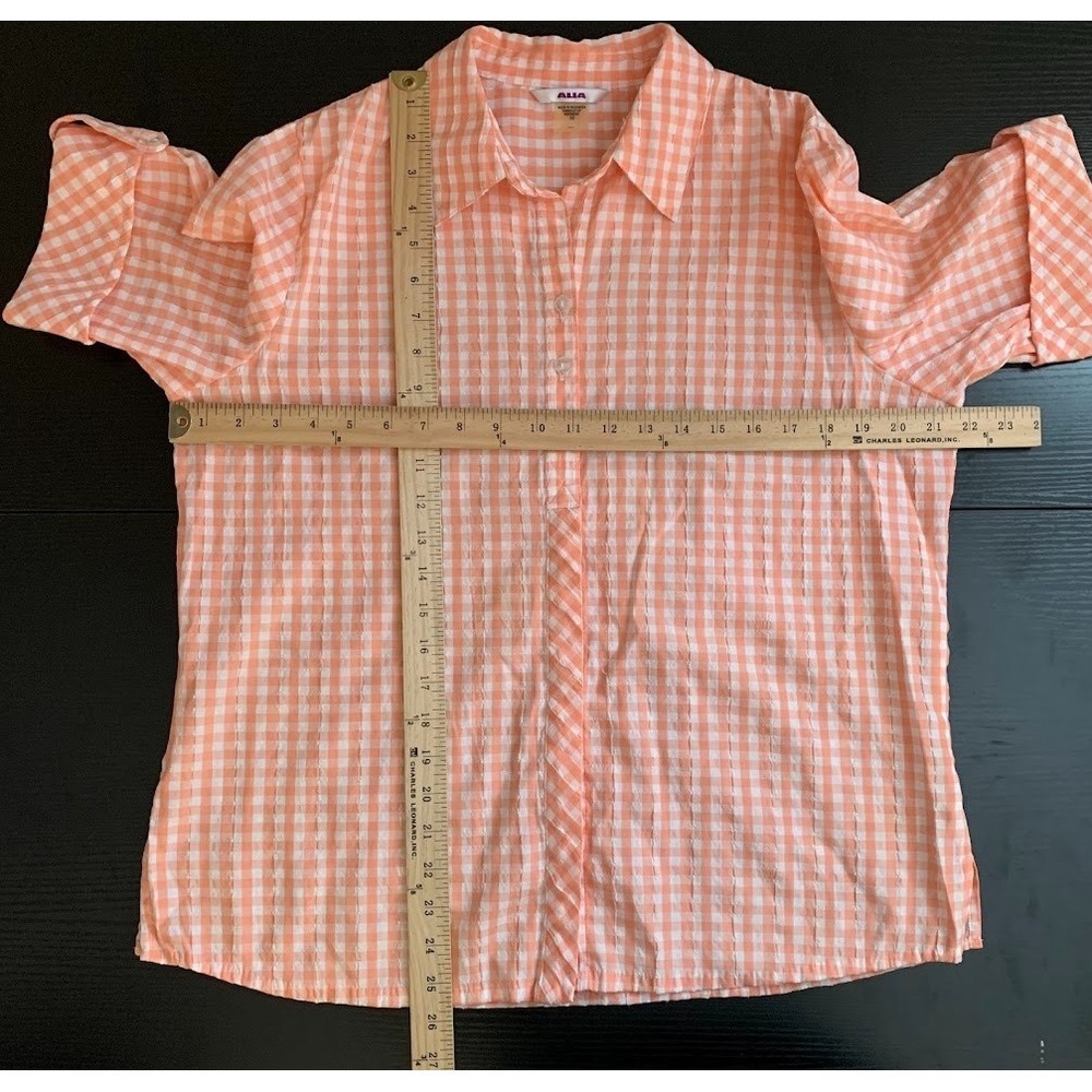 Vintage Alia Plaid Peach Button Up Collared Shirt Women's 10 - Picture 8 of 8